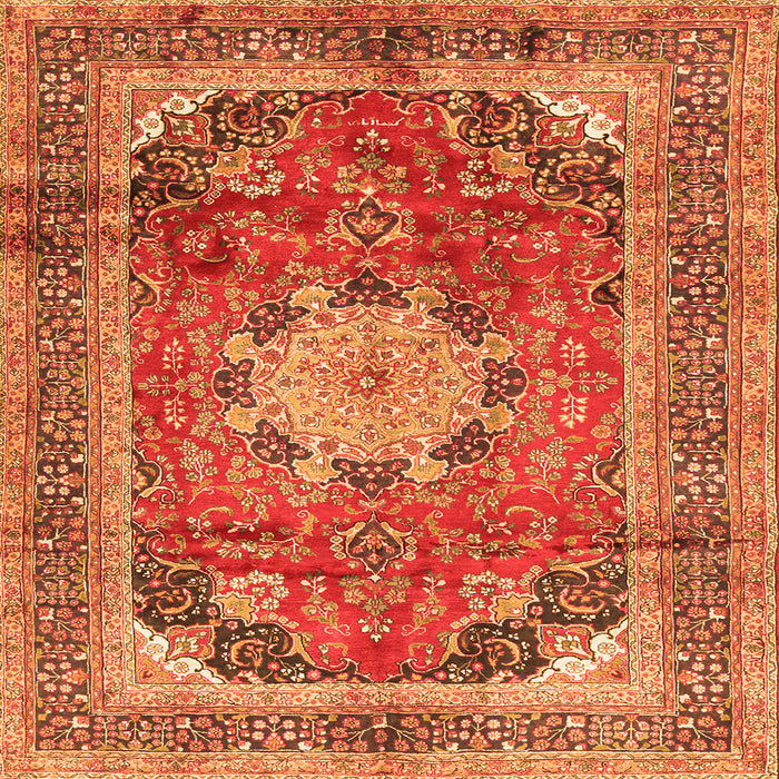 Round Machine Washable Medallion Orange Traditional Area Rugs, wshtr2900org