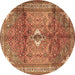 Round Machine Washable Persian Brown Traditional Rug, wshtr2901brn