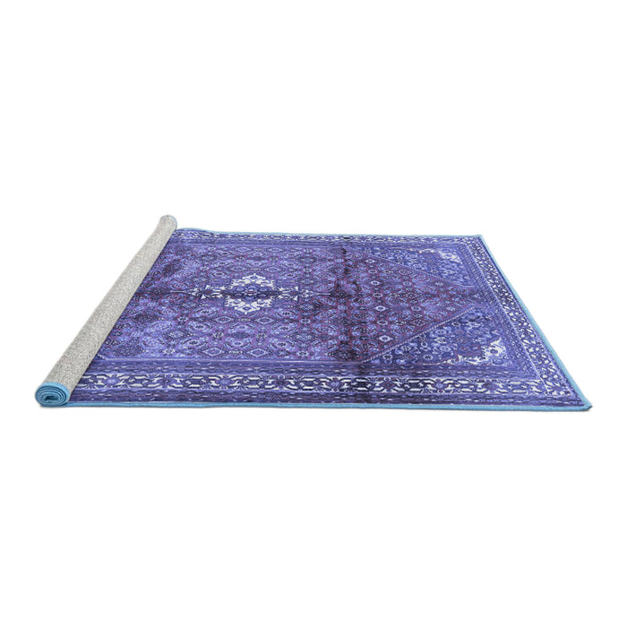 Sideview of Machine Washable Persian Blue Traditional Rug, wshtr2901blu
