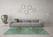 Machine Washable Persian Turquoise Traditional Area Rugs in a Living Room,, wshtr2901turq