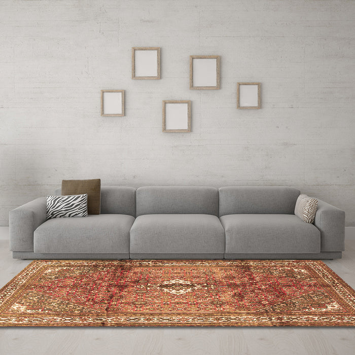 Machine Washable Persian Brown Traditional Rug in a Living Room,, wshtr2901brn