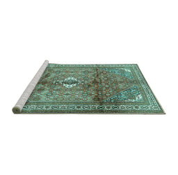 Sideview of Machine Washable Persian Turquoise Traditional Area Rugs, wshtr2901turq