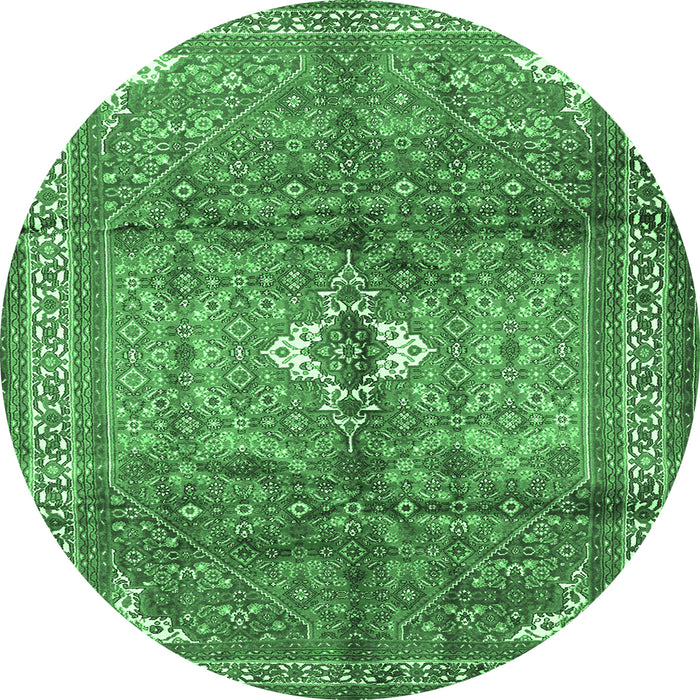 Round Persian Emerald Green Traditional Rug, tr2901emgrn