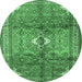 Round Persian Emerald Green Traditional Rug, tr2901emgrn