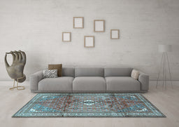 Machine Washable Persian Light Blue Traditional Rug in a Living Room, wshtr2901lblu