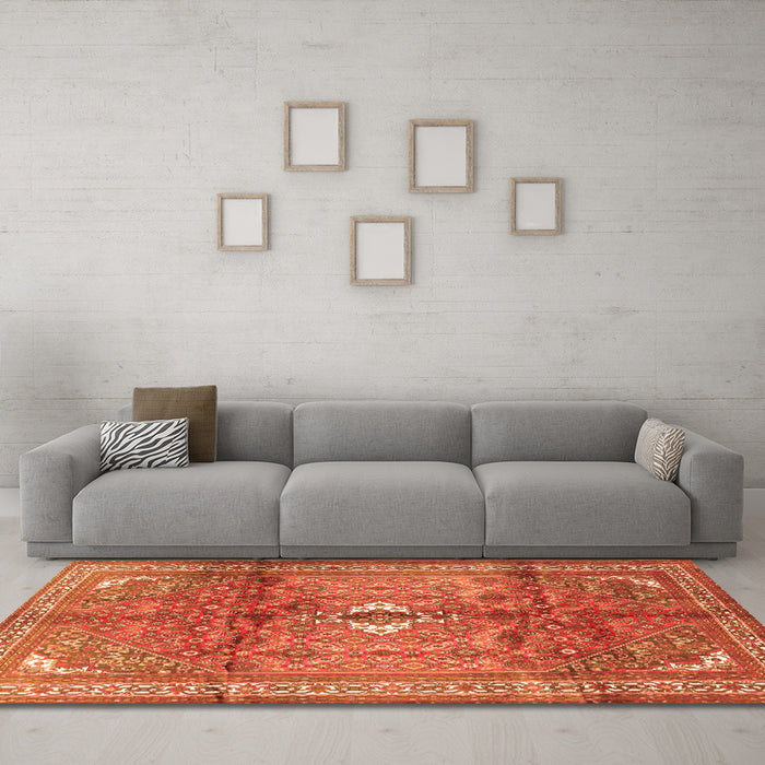 Machine Washable Persian Orange Traditional Area Rugs in a Living Room, wshtr2901org