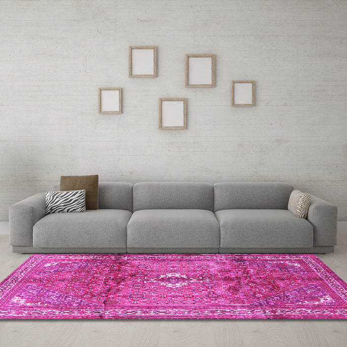 Machine Washable Persian Pink Traditional Rug in a Living Room, wshtr2901pnk