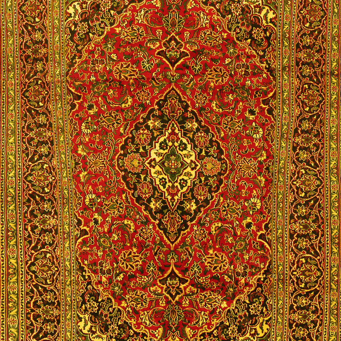 Machine Washable Medallion Yellow Traditional Rug, wshtr2902yw