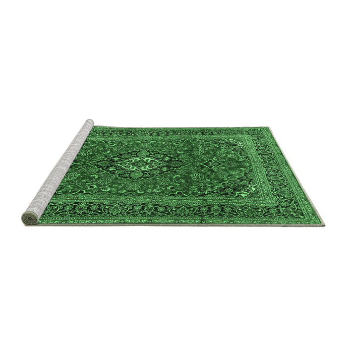 Sideview of Machine Washable Medallion Emerald Green Traditional Area Rugs, wshtr2902emgrn