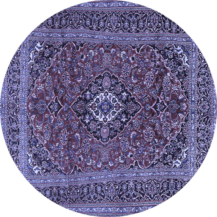 Round Machine Washable Medallion Blue Traditional Rug, wshtr2902blu