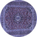 Round Machine Washable Medallion Blue Traditional Rug, wshtr2902blu