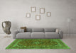 Machine Washable Medallion Green Traditional Area Rugs in a Living Room,, wshtr2902grn