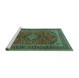 Sideview of Machine Washable Medallion Turquoise Traditional Area Rugs, wshtr2902turq
