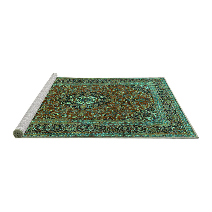 Sideview of Machine Washable Medallion Turquoise Traditional Area Rugs, wshtr2902turq