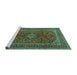 Sideview of Machine Washable Medallion Turquoise Traditional Area Rugs, wshtr2902turq