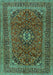 Machine Washable Medallion Turquoise Traditional Area Rugs, wshtr2902turq