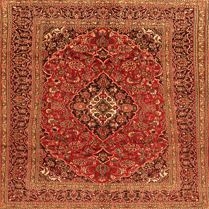 Round Machine Washable Medallion Orange Traditional Area Rugs, wshtr2902org
