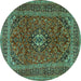 Round Machine Washable Medallion Turquoise Traditional Area Rugs, wshtr2902turq