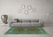 Machine Washable Medallion Turquoise Traditional Area Rugs in a Living Room,, wshtr2902turq