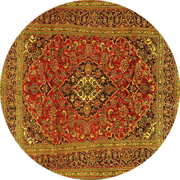 Round Machine Washable Medallion Yellow Traditional Rug, wshtr2902yw