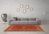 Machine Washable Medallion Orange Traditional Rug, wshtr2902org