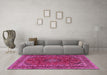 Machine Washable Medallion Pink Traditional Rug in a Living Room, wshtr2902pnk