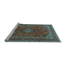Sideview of Machine Washable Medallion Light Blue Traditional Rug, wshtr2902lblu