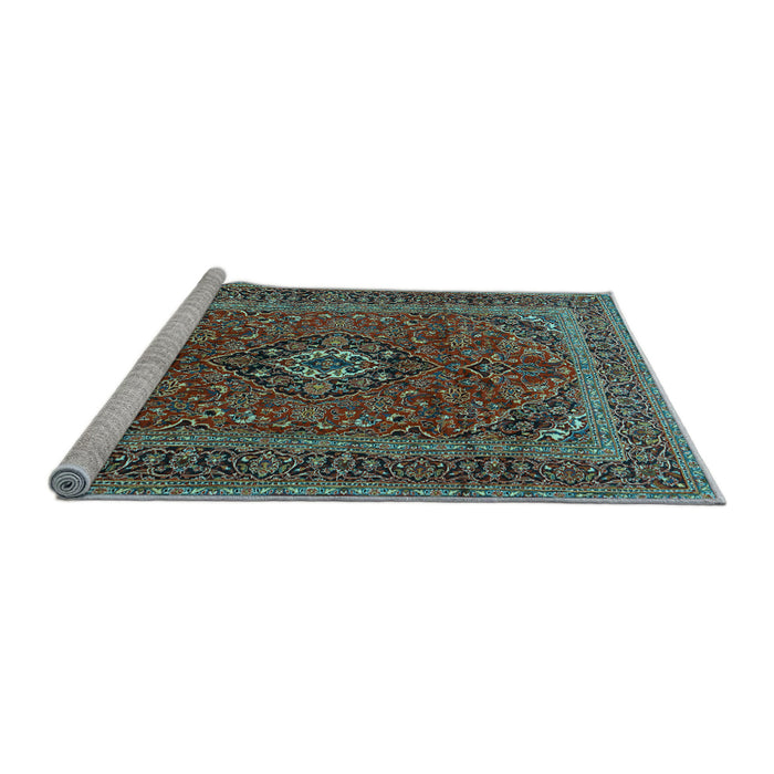 Sideview of Machine Washable Medallion Light Blue Traditional Rug, wshtr2902lblu