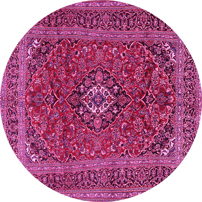 Round Machine Washable Medallion Pink Traditional Rug, wshtr2902pnk