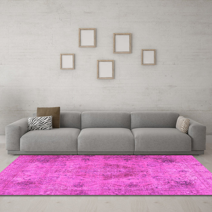Machine Washable Persian Pink Traditional Rug in a Living Room, wshtr2903pnk