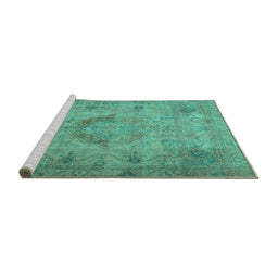 Sideview of Machine Washable Persian Turquoise Traditional Area Rugs, wshtr2903turq