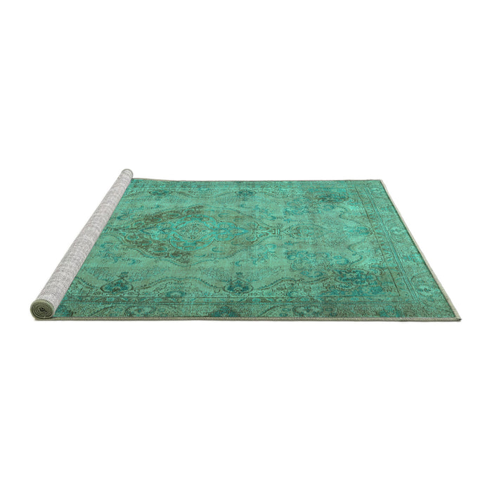 Sideview of Machine Washable Persian Turquoise Traditional Area Rugs, wshtr2903turq