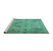 Sideview of Machine Washable Persian Turquoise Traditional Area Rugs, wshtr2903turq