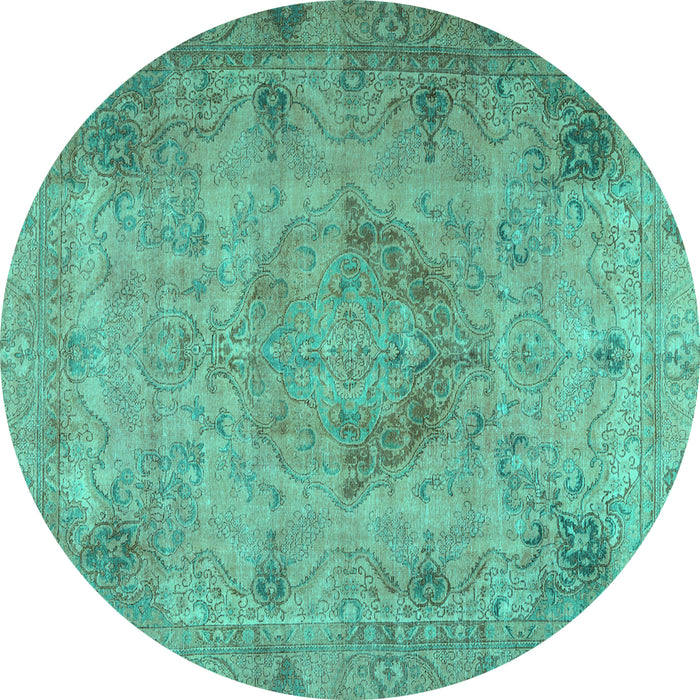 Round Machine Washable Persian Turquoise Traditional Area Rugs, wshtr2903turq