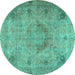 Round Machine Washable Persian Turquoise Traditional Area Rugs, wshtr2903turq