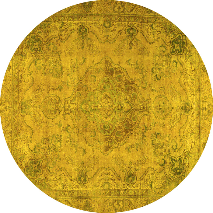 Round Machine Washable Persian Yellow Traditional Rug, wshtr2903yw