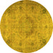 Round Machine Washable Persian Yellow Traditional Rug, wshtr2903yw