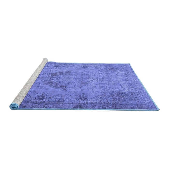 Sideview of Machine Washable Persian Blue Traditional Rug, wshtr2903blu
