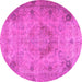 Round Machine Washable Persian Pink Traditional Rug, wshtr2903pnk