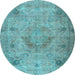 Round Machine Washable Persian Light Blue Traditional Rug, wshtr2903lblu