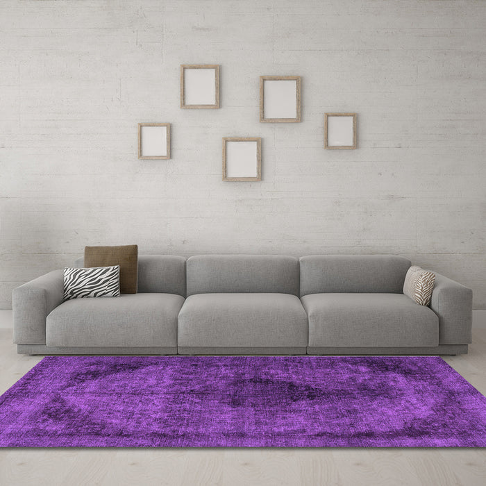 Machine Washable Persian Purple Traditional Area Rugs in a Living Room, wshtr2904pur