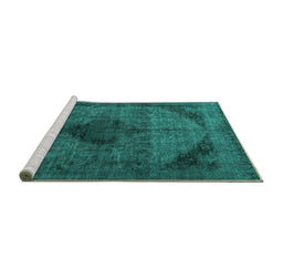 Sideview of Machine Washable Persian Turquoise Traditional Area Rugs, wshtr2904turq