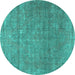 Round Machine Washable Persian Turquoise Traditional Area Rugs, wshtr2905turq