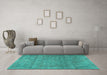 Machine Washable Persian Turquoise Traditional Area Rugs in a Living Room,, wshtr2905turq