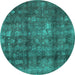 Round Machine Washable Persian Turquoise Traditional Area Rugs, wshtr2906turq