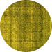 Round Persian Yellow Traditional Rug, tr2907yw