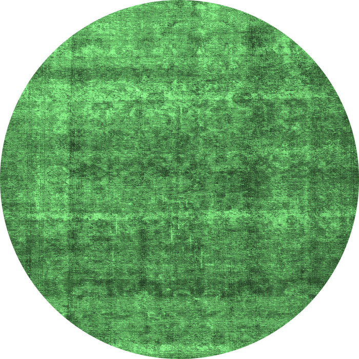 Round Machine Washable Persian Emerald Green Traditional Area Rugs, wshtr2907emgrn
