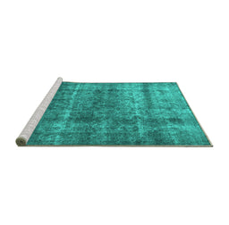 Sideview of Machine Washable Persian Turquoise Traditional Area Rugs, wshtr2907turq