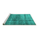 Sideview of Machine Washable Persian Turquoise Traditional Area Rugs, wshtr2907turq