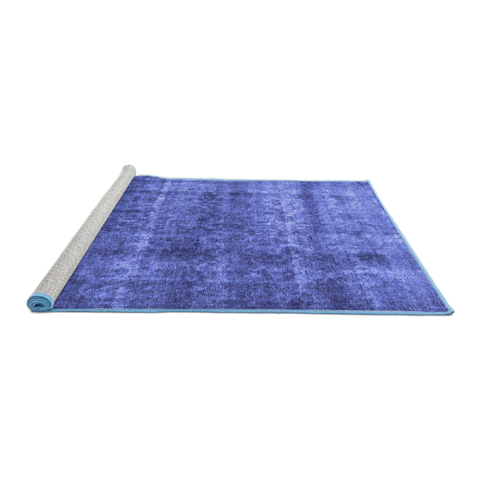 Sideview of Machine Washable Persian Blue Traditional Rug, wshtr2907blu
